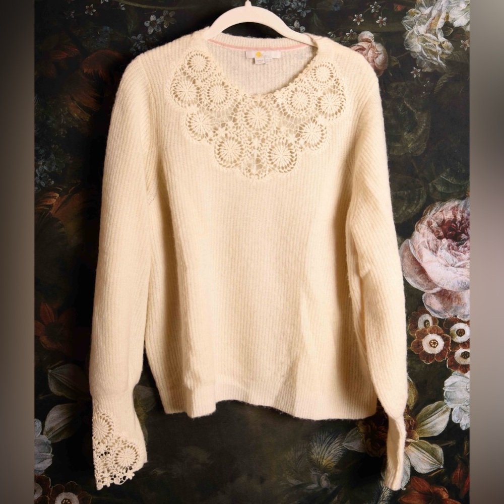 Boden cream sweater with lace insets size 16